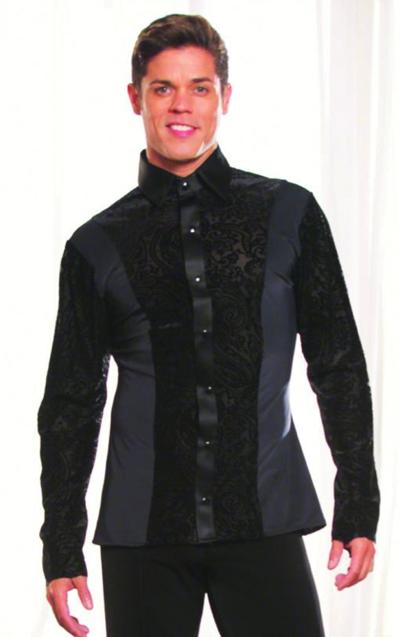 Men's Collared Shirt with Velvet Burnout Insets MS22