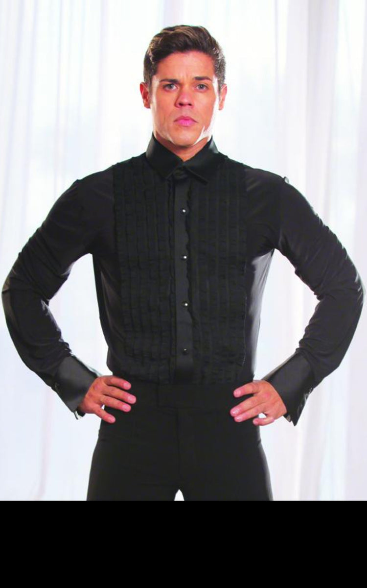 mens ruffled dress shirt The Dancer's Boutique 'Men's Ruffled Tuxedo Shirt' Black / Medium / With Trunks
