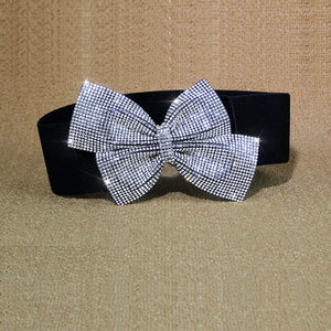 Rhinestone Offset Bow Elastic Belt