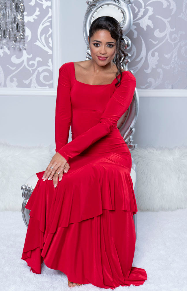Long Princess Cut Ballroom Dress Red / Large Long Princess Cut Ballroom Dress Red / Large